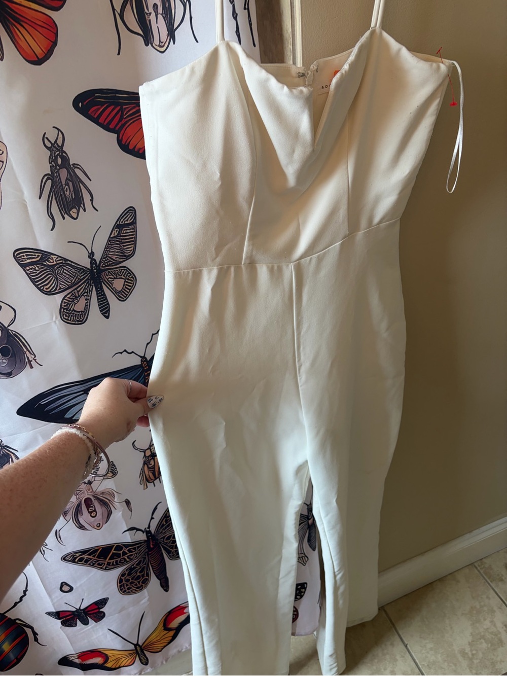 Socialite Cream Spaghetti-Strap Jumpsuit